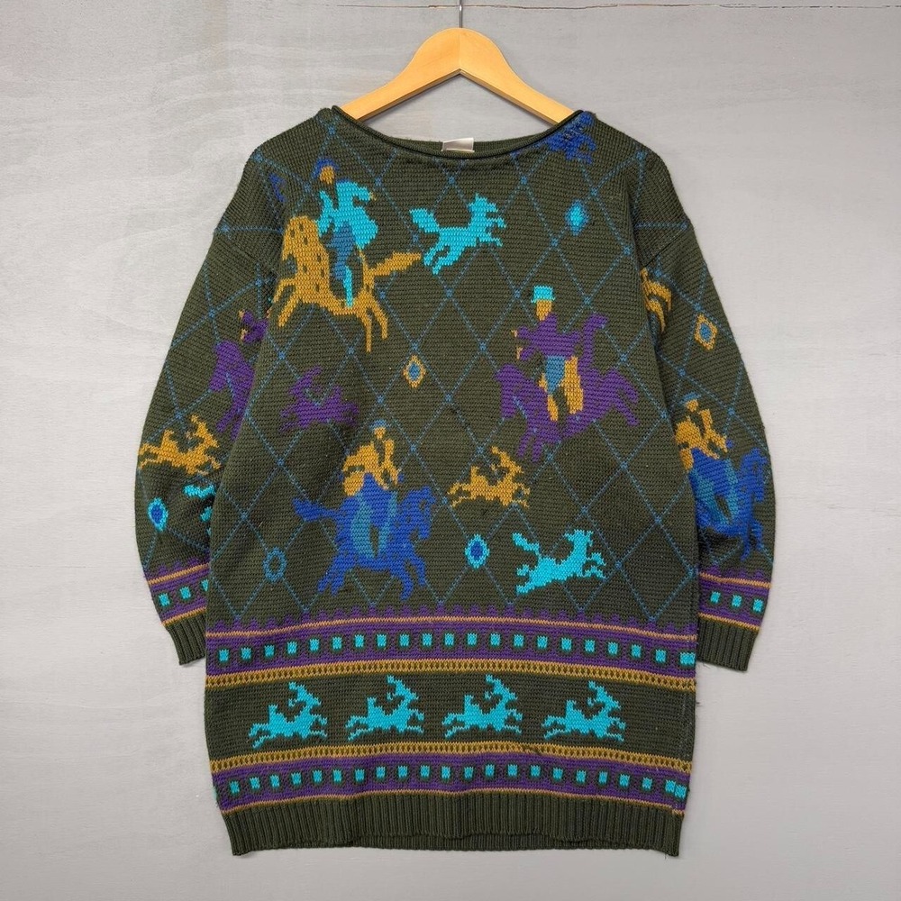 Mondi Sweater Green Equestrian Horse Intarsia Wool Blend Vintage 40